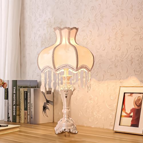 Victorian Fabric Table Lamp with Fringe Beaded Lampshade W51602
