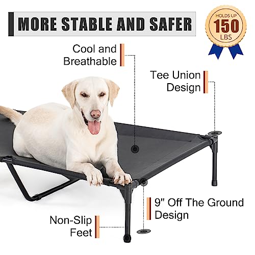 Raised Dog Bed for Large Dogs, Heavy Duty Pet Cot with Washable Mesh, Black L87471