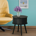 Round Night Stand End Table with Drawer Black Finish K565667