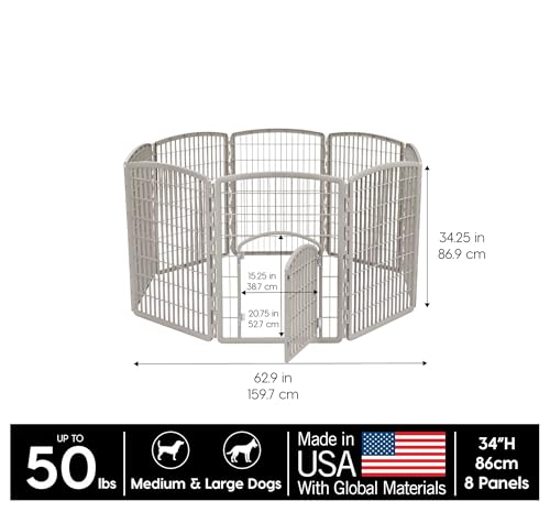 8-Panel 34" Dark Gray Dog Playpen with Door S505