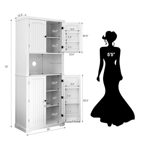 72" Kitchen Pantry Storage Cabinet with Doors and Shelves N97108