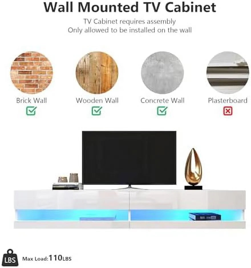 60" Floating TV Stand Wall Mounted TV Cabinet with 3 Open Compartments Brown V70084
