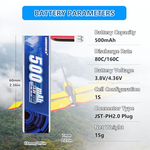 1S 500mAh 3.8V HV Lipo Battery 80C RC Drone Battery with PH2.0 Plug F190749