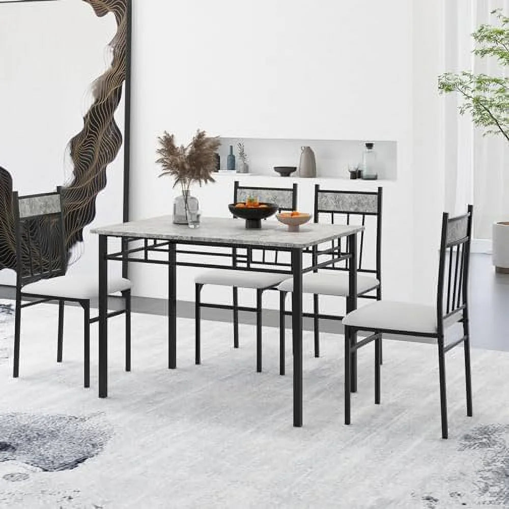 5 Piece Dining Table Set with Metal Frame & Padded Seat S9806