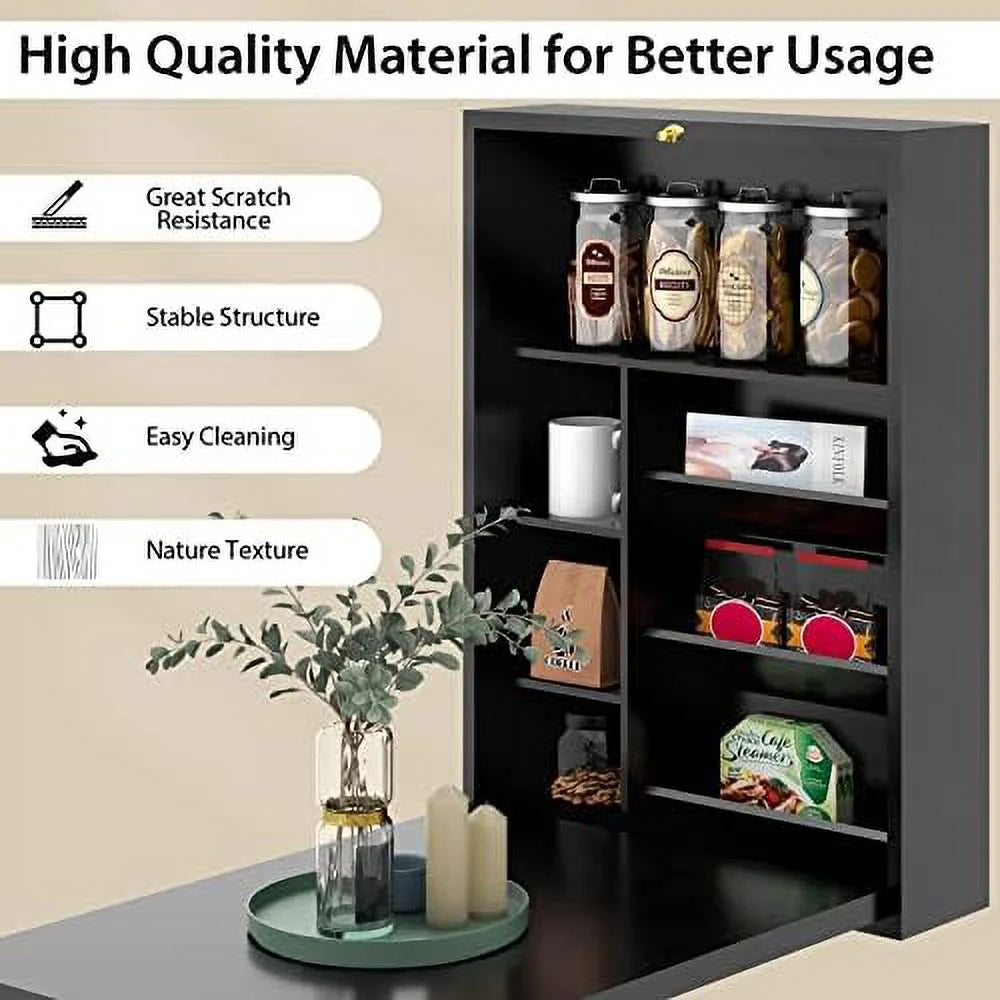 Wall Mounted Foldable Wood Desk with Bookshelf Cabinet Q75291
