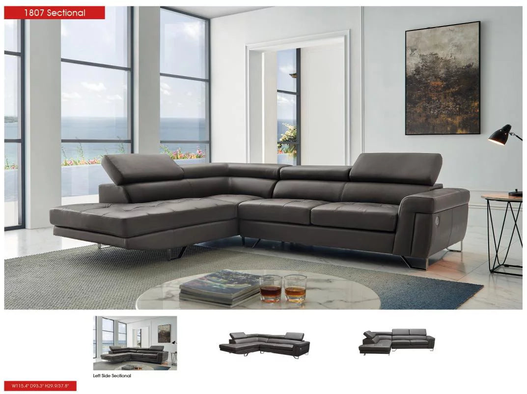 Dark Gray Top-grain Leather Sectional Sofa V6876