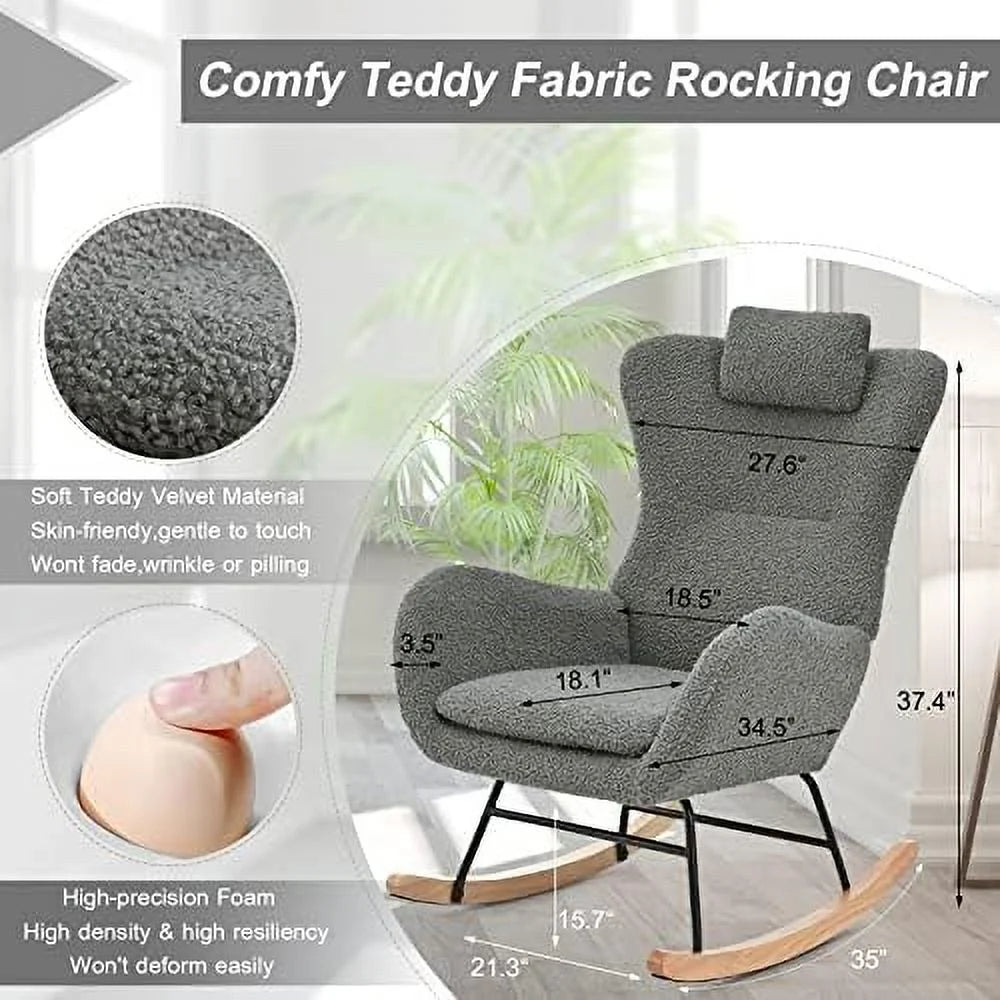 Beige Upholstered Rocking Chair with Padded Seat B93359