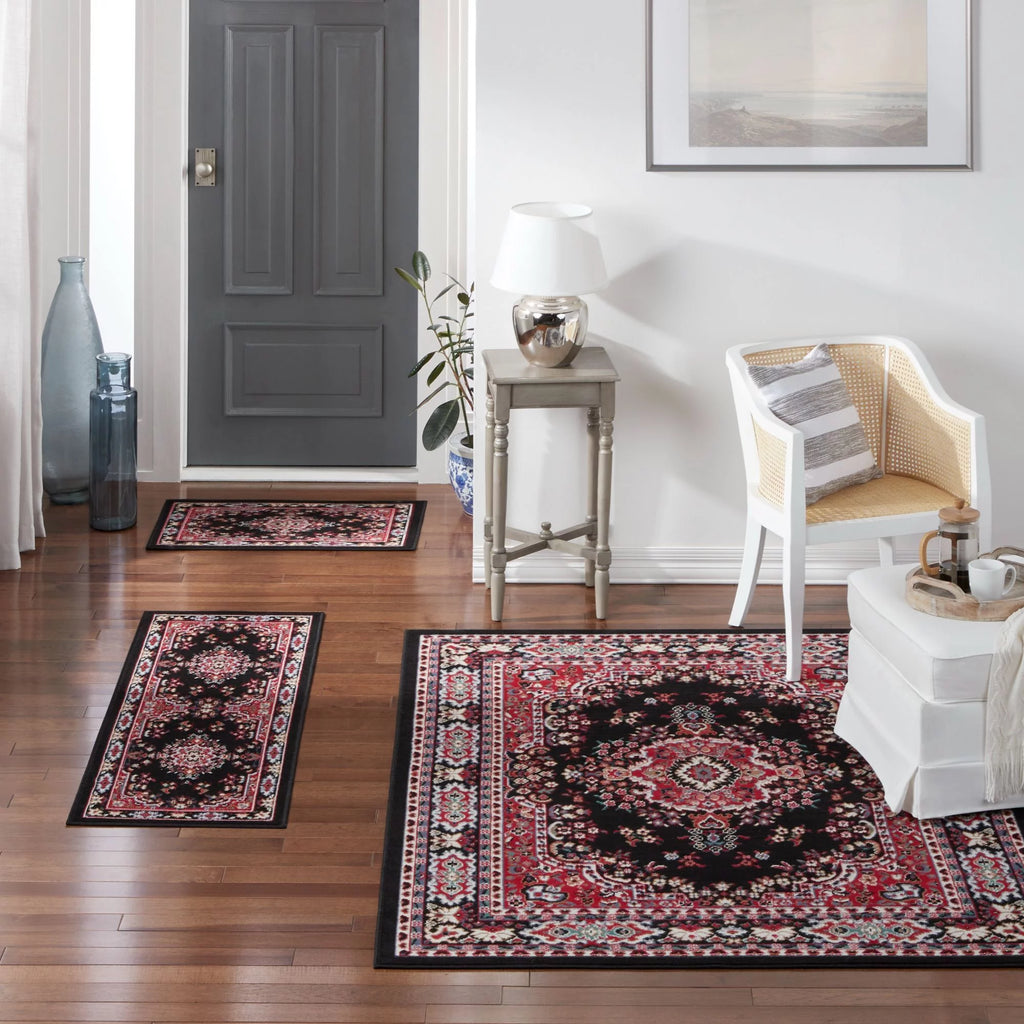 Black/Red 3-Piece Set Area Rug R5513