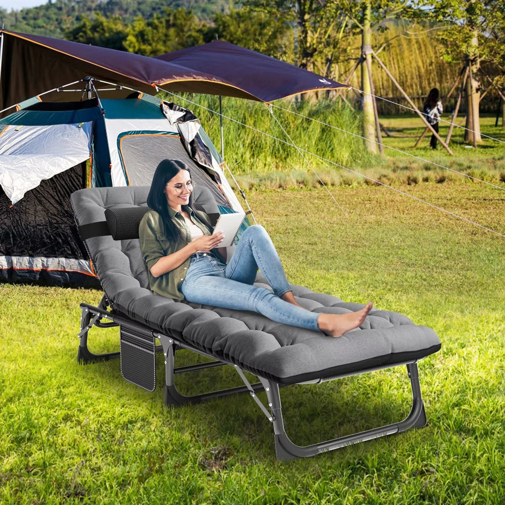 Portable Folding Lounge Chair Adjustable 4-Position with Pillow D739