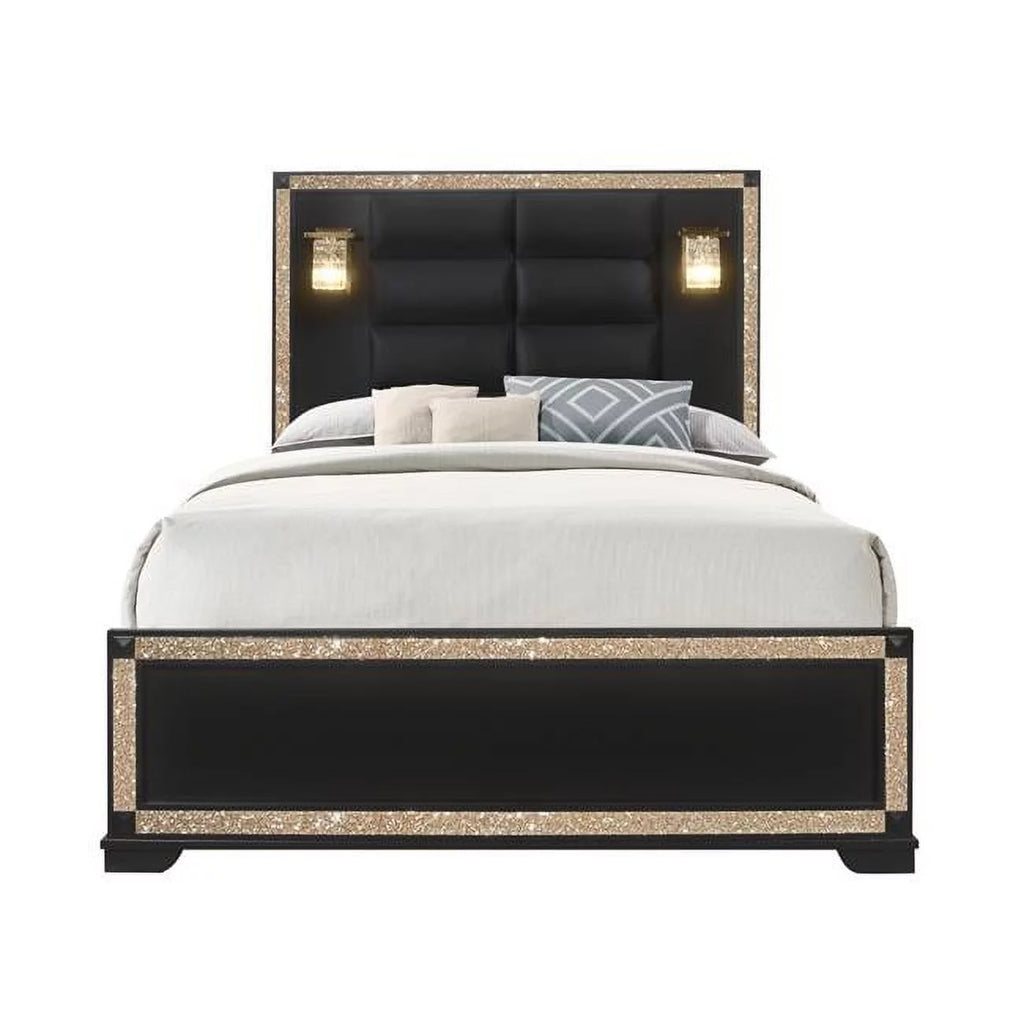 Queen Bed in Black/Gold Finish H9316