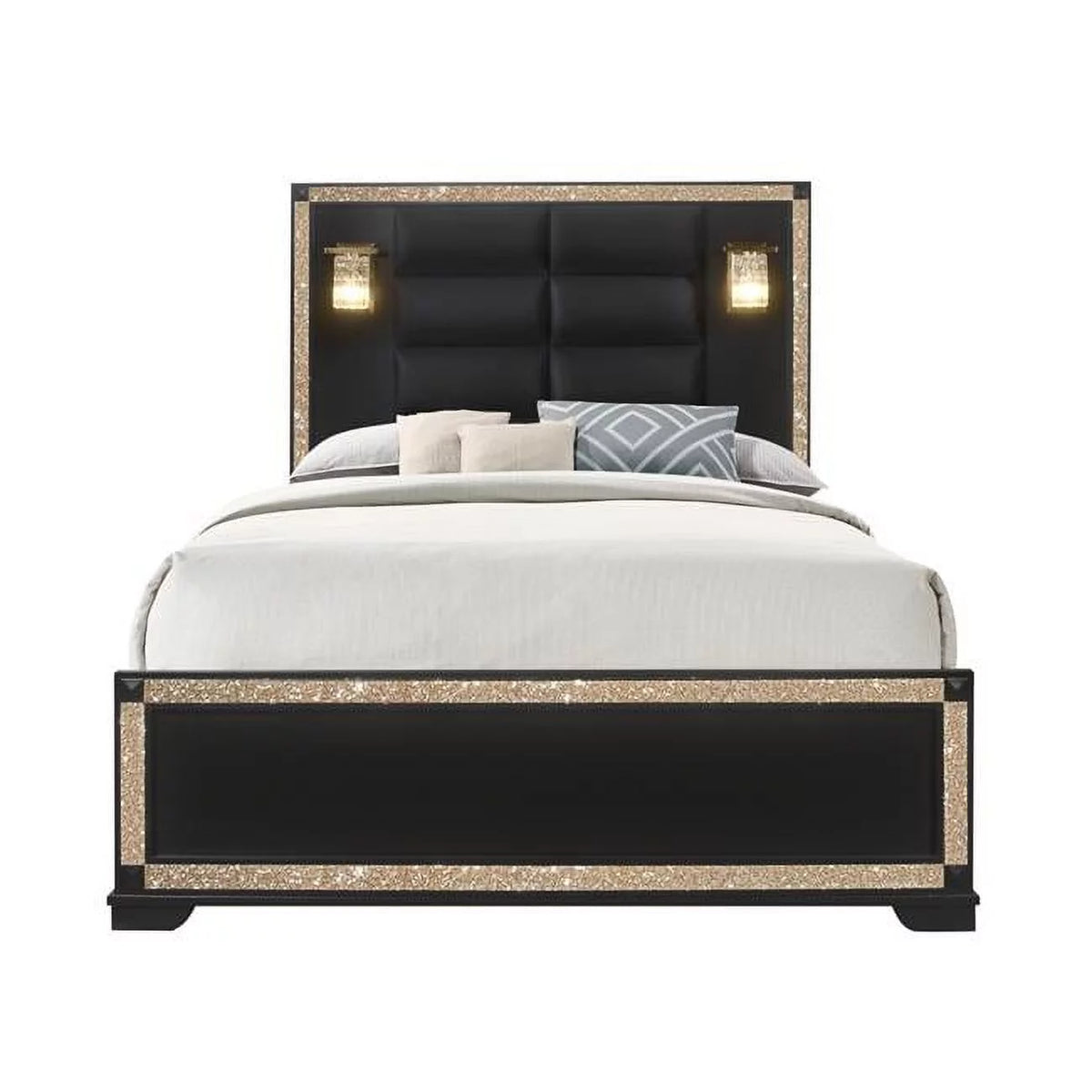 Queen Bed in Black/Gold Finish H9316
