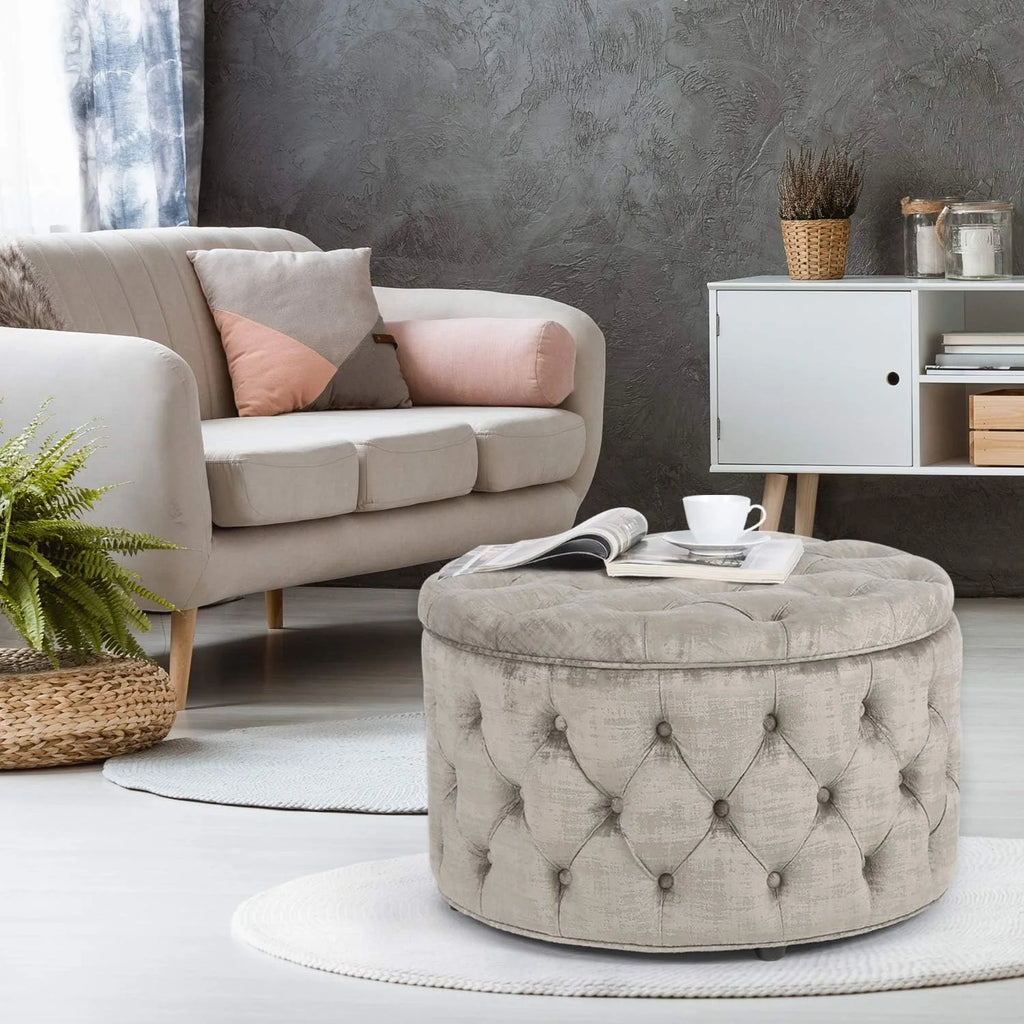 28 Inch Round Velvet Storage Ottoman D517