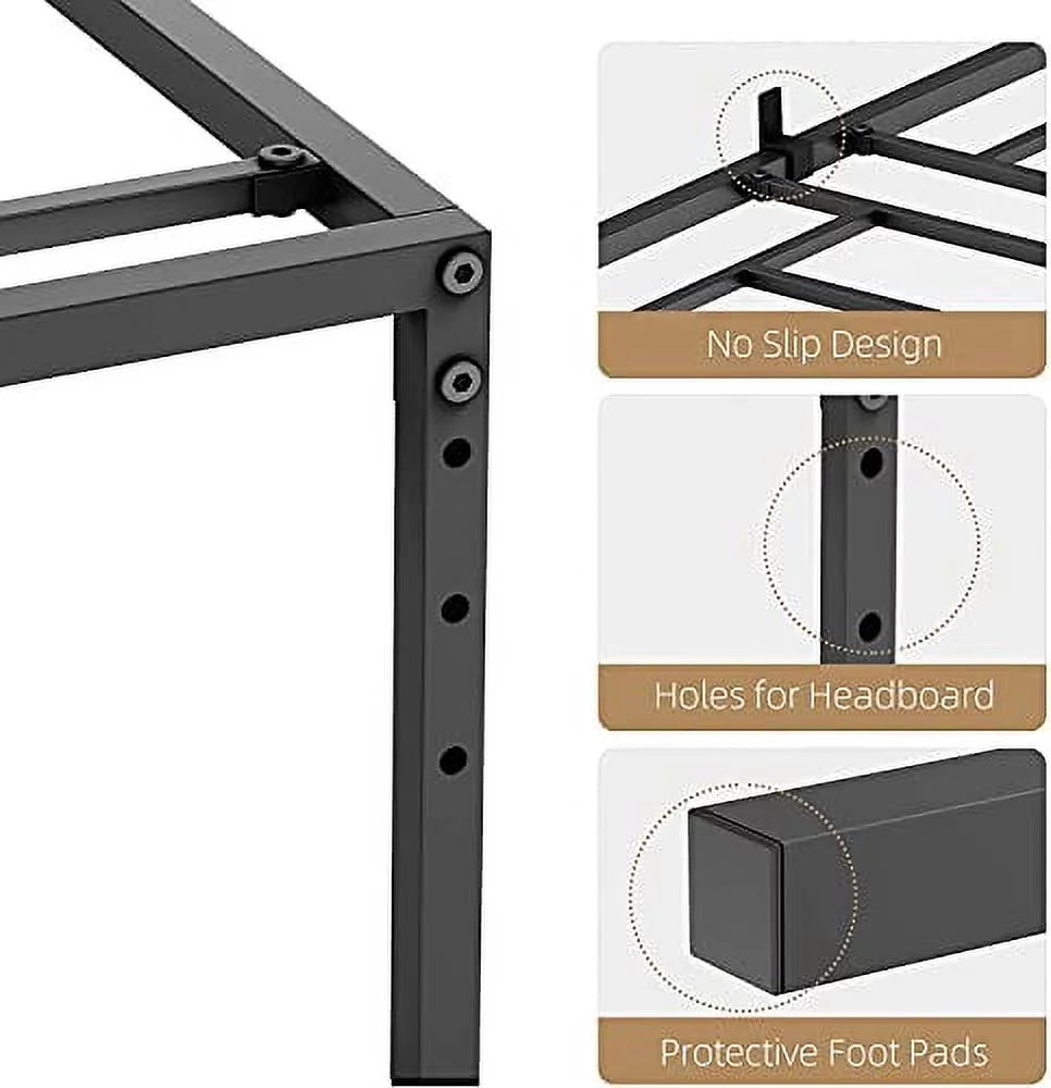 Black Metal Platform Bed Frame with Steel Slats O3653