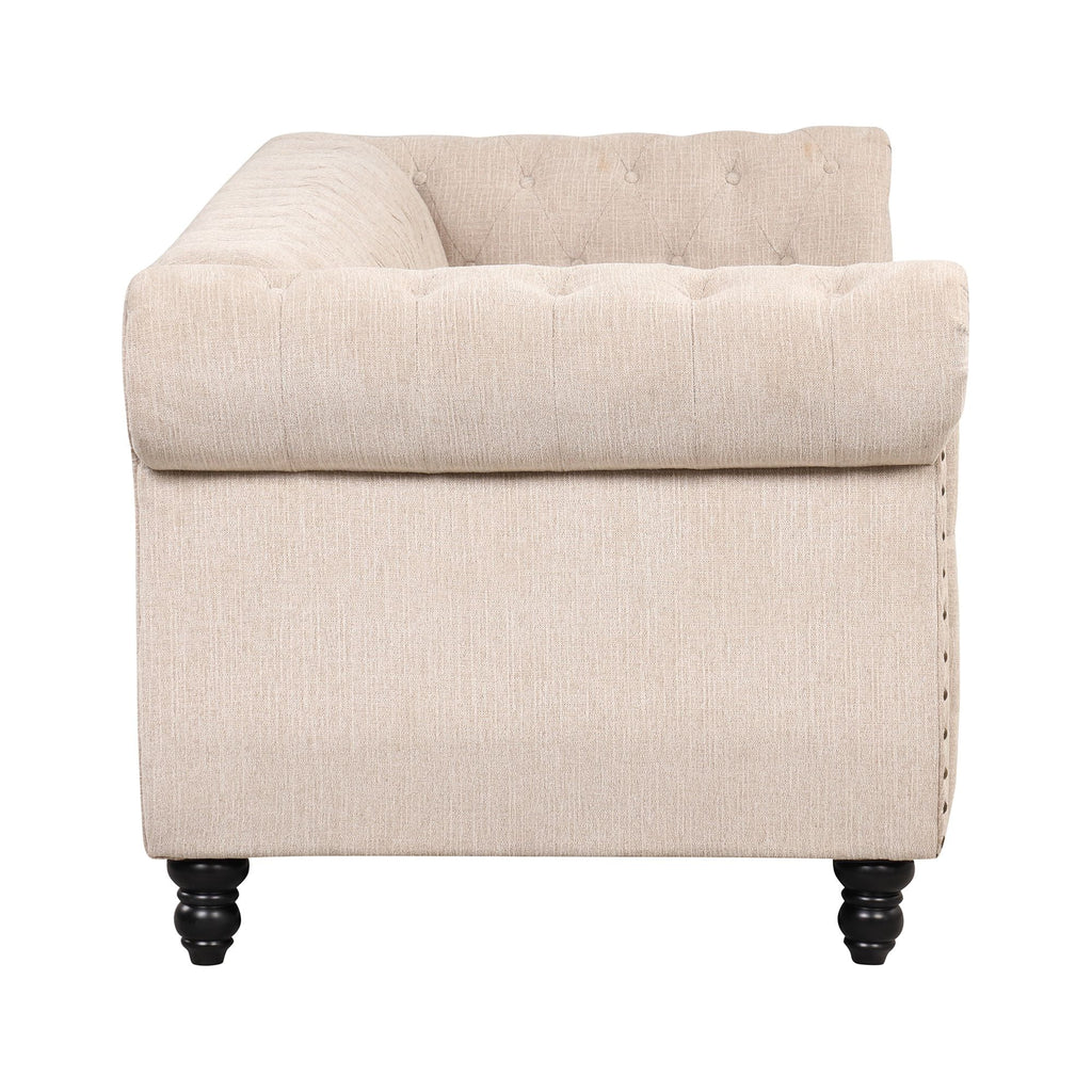 3 Seater Button Tufted Upholstered Sofa with Rolled Arms R51445