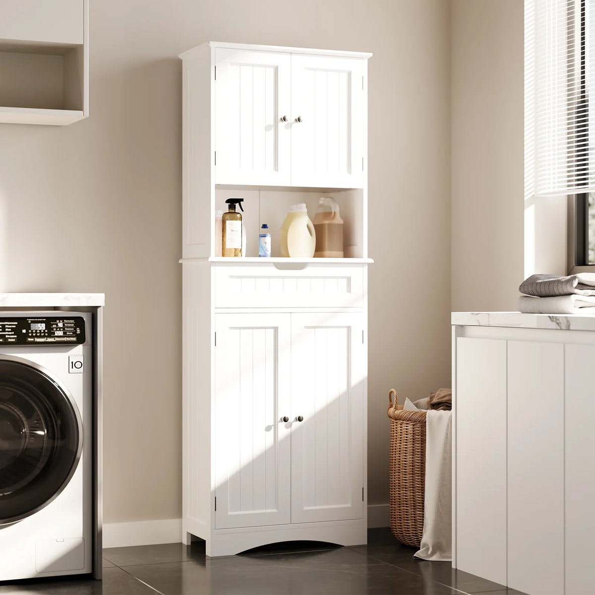 White Kitchen Pantry Storage Cabinet W75688