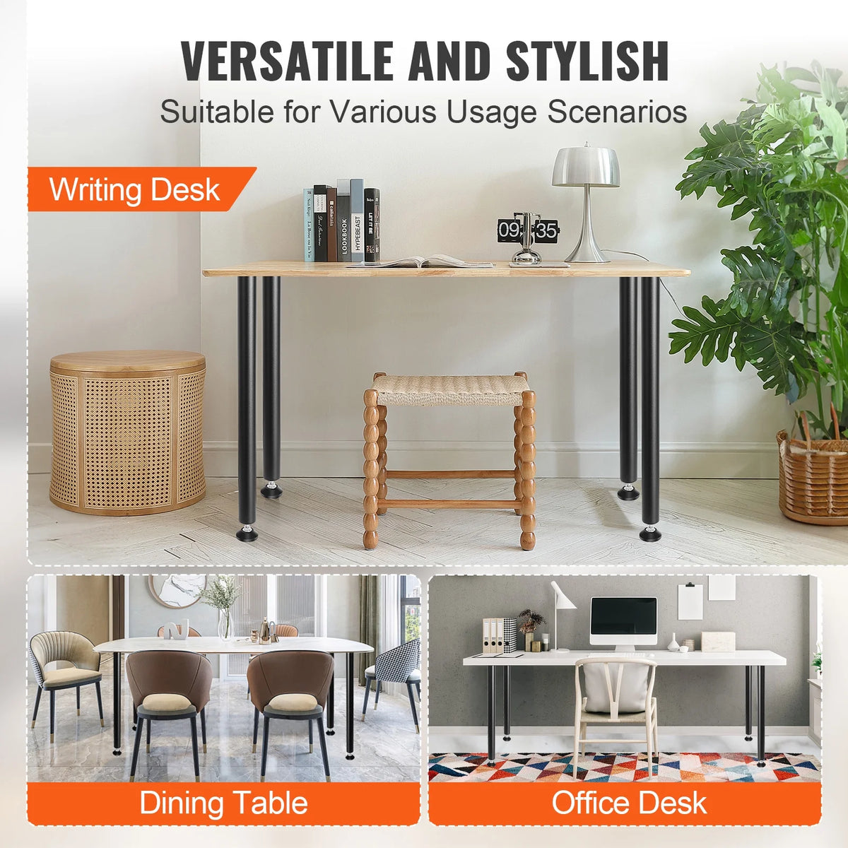 28" Solid Steel Adjustable Desk Legs Set of 4 Black B83955