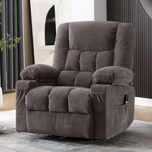 Oversized Swivel Rocker Recliner Chair with Vibration Massage and Lumbar Heat G12476
