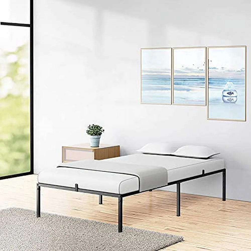 Black Metal Platform Bed Frame with Steel Slats O3653