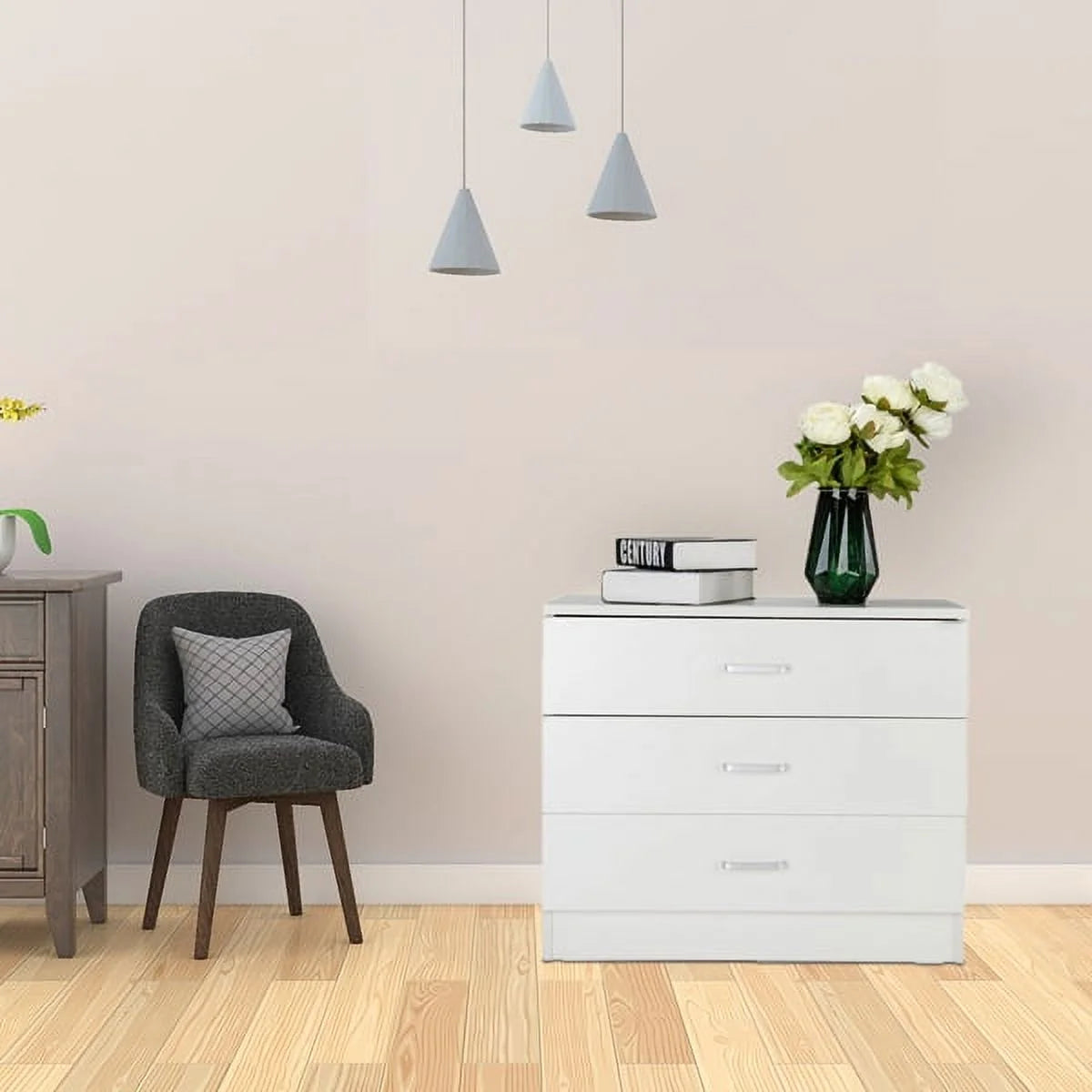White 3-Drawer Wood Dresser U221
