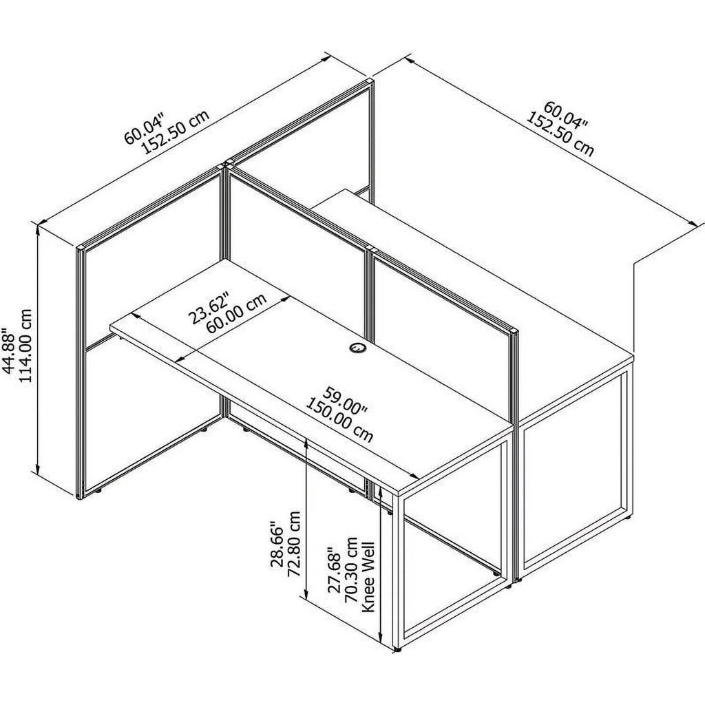 60W 2 Person Cubicle Desk with 45H Panels in White Engineered Wood Z365605