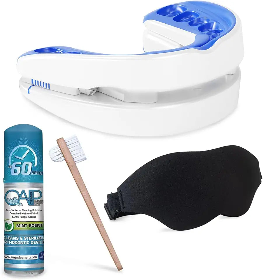 Adjustable Anti-Snoring Mouthguard Kit with Cleaner, Brush, and Sleep Mask U1124