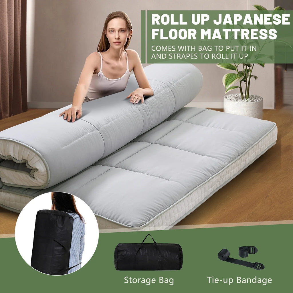 Japanese Floor Futon Mattress, Foldable Roll Up Sleeping Pad K2350