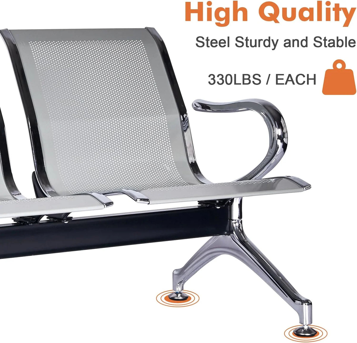 Waiting Room Reception Chairs with Arms, 3 Seats, Silver O39371