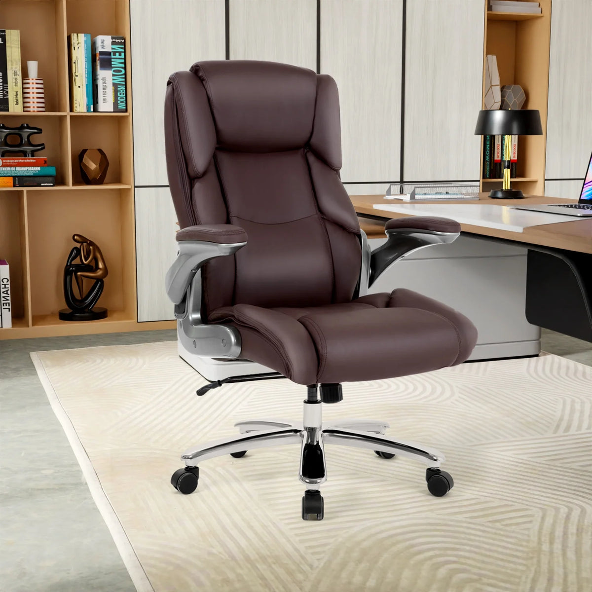 Big and Tall Brown Leather Office Chair 400lbs V9854