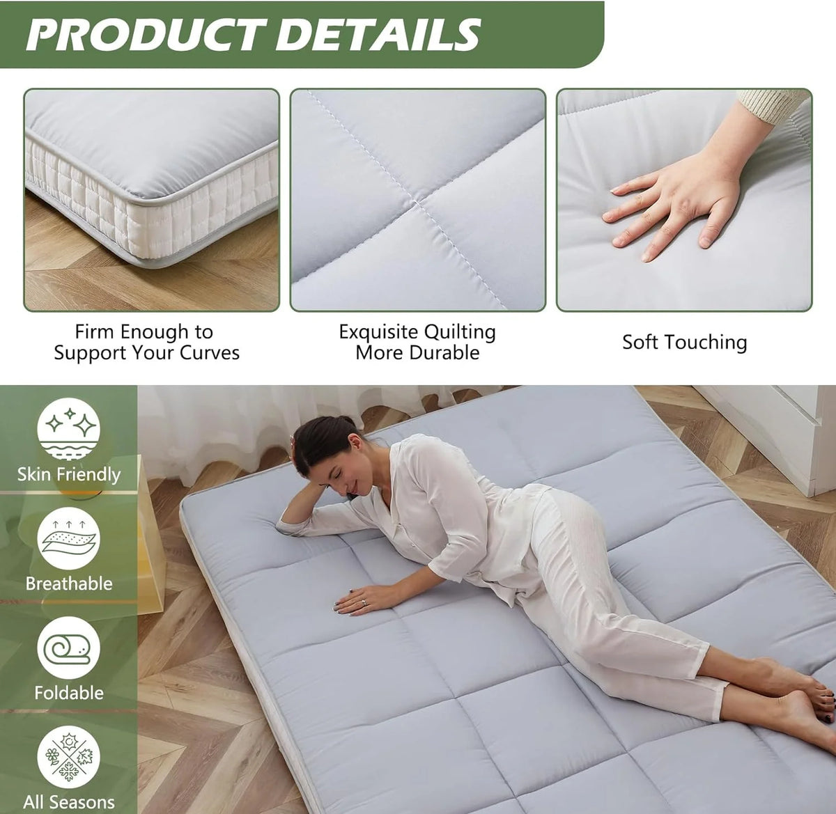 Japanese Floor Futon Mattress, Foldable Roll Up Sleeping Pad K2350